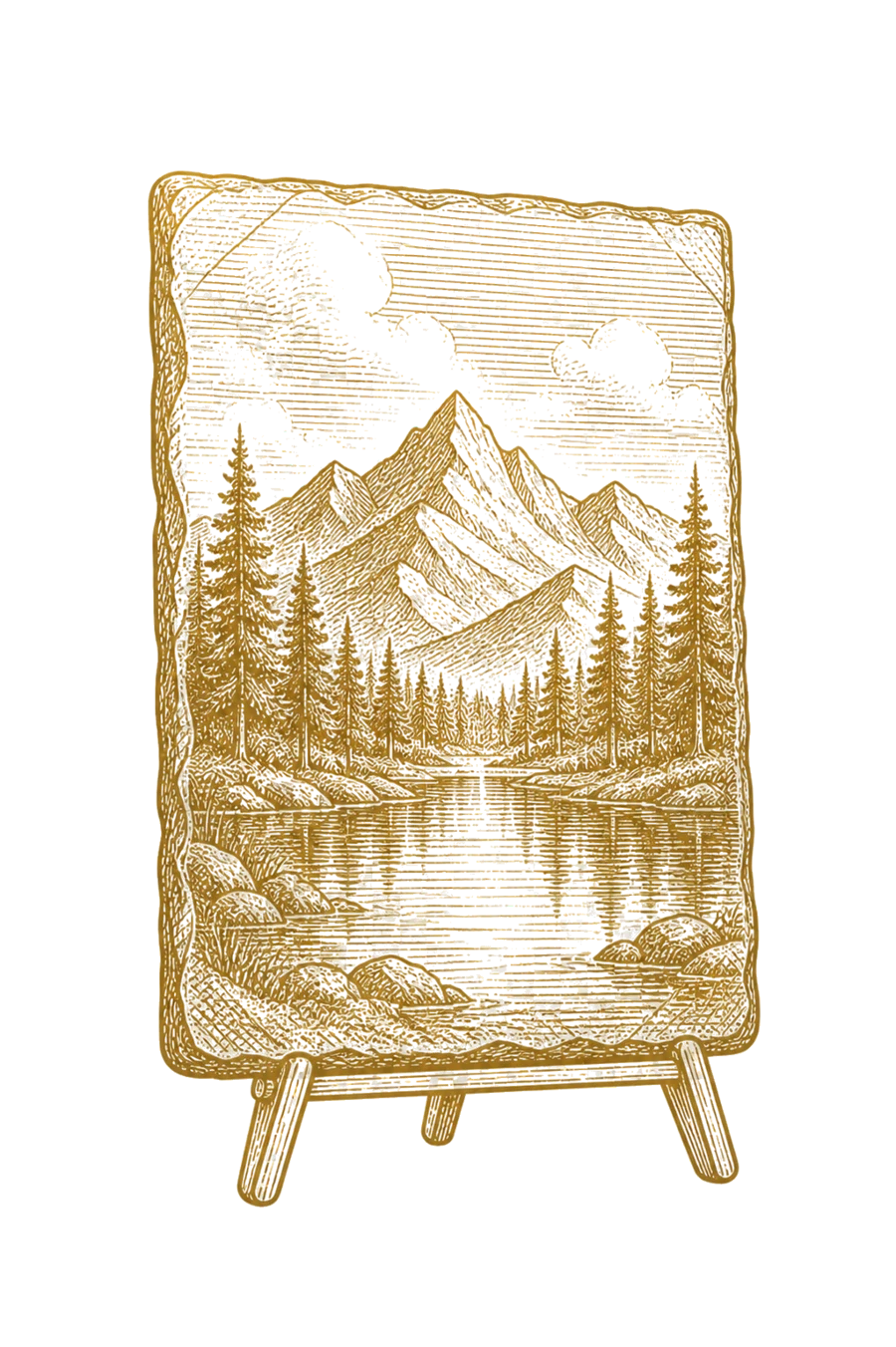 Line engraving of a custom slate portrait on a display stand